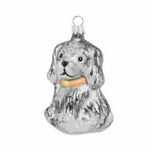 Christbaumschmuck Hund 10cm altsilber matt, mundgeblasen