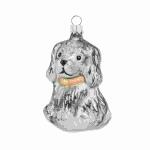 Christbaumschmuck Hund 10cm altsilber matt, mundgeblasen