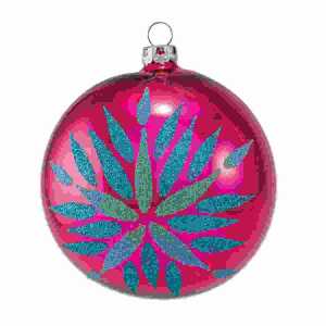 Weihnachtskugel 6cm pink glanz, mundgeblasen, Dekor Blattstern