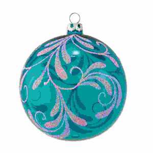 Weihnachtskugel 6cm leuchttürkis glanz, mundgeblasen, Blütenbouquet