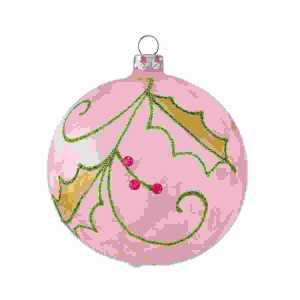 Weihnachtskugel 8cm rosé eis, mundgeblasen, Dekor Ilexranke