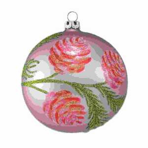 Weihnachtskugel 6cm flieder matt, mundgeblasen, Dekor Kiefernzweig