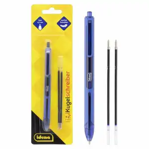 Kugelschreiber blau mit 2 Ersatzminen, Schreibfarbe blau,