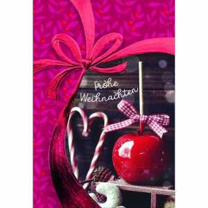 Weihnachtskarte Schleife/kandierter Apfel, Druckkarte, weißer Karton