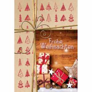 Weihnachtskarte goldene Schleife/Päckchen, Druckkarte, weißer Karton,