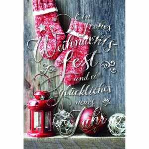 Weihnachtskarte Handschuhe/Windlicht, Druckkarte, weißer Karton,