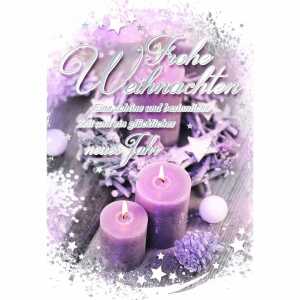 Weihnachtskarte Kerzen/Sterne, Druckkarte, weißer Karton, mit Prägung