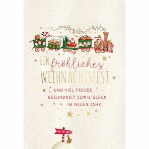 Weihnachtskarte Eisenbahn Green Christmas strukturierter weißer Karton