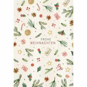 Weihnachtskarte Geschenke/Früchte/Sterne, Green Christmas,