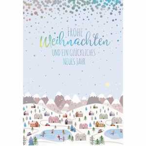 Weihnachtskarte Häuser/Landschaft/Berge, Green Christmas,