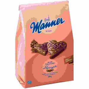 Manner Rum-Trüffelcreme Herzen 300g, Waffelherzen