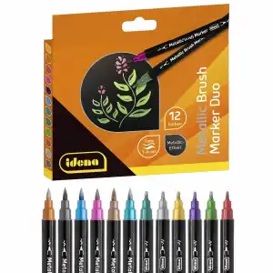 Metallic Brush Marker DUO 12 Farben, Fasermalerspitze und Pinselspitze