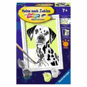 Malen nach Zahlen Serie F Niedlicher Hund, mit farbigen Motivlinien