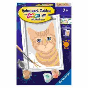 Malen nach Zahlen Serie F Niedliche Katze, mit farbigen Motivlinien