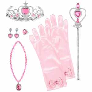 Prinzessinen-Set Tiara, Handschuhe, Halskette, Ohrringe, Zepter, Ring