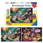Puzzle Tiere im Weltall 2x 12 Teile, mit Mini-Poster als...
