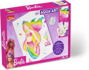 Ausmal-Set AQUA´ART Barbie, 5x Ausmal-Vorlagen auf Metallic-Tafeln,