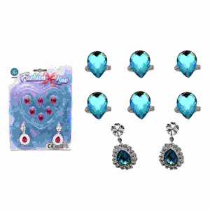 Schmuck-Set Fashion Line 8teilig Ringe/Ohrringe, Farben: blau, rot,