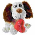 Hund sitzend 19cm Herz im Maul, mit Herz im Maul