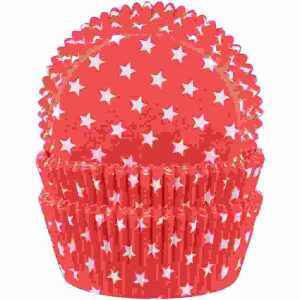 Backförmchen 50x25mm 60er Kleine Sternchen weiß/rot