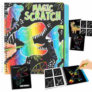 Dino World Magic Scratch Book, 20 Blätter, mitgelieferter Stift