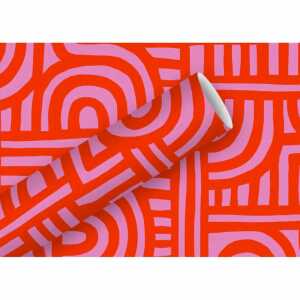 Geschenkpapier 2mx70cm Kraft Labyrinth rot, By Nature, Braun& Company