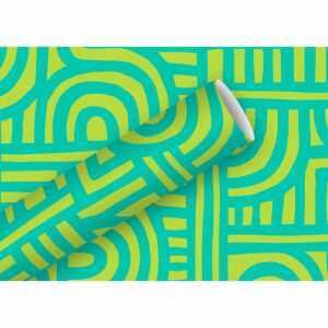 Geschenkpapier 2mx70cm kraft Labyrinth türkis, By Nature