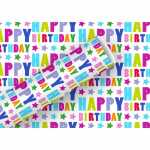 Geschenkpapier 70cmx1,5m Happy Birthday Sterne Alu, Braun...