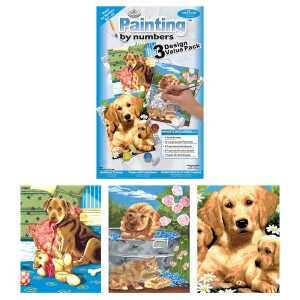 Malen nach Zahlen Junior Hundewelpen, 3 Bilder, Größe: 22,2 x 29,8 cm,