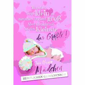 Glückwunschkarte zum Mädchen rosa, schlafend