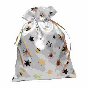 Satin-Sack Sterne weiß gold 18x24cm