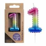 Idena Zahlenkerze 1 Regenbogen metallic