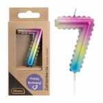 Idena Zahlenkerze 7 Regenbogen metallic