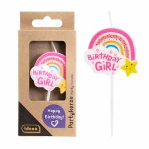 Idena Kerze Regenbogen Birthday Girl rosa