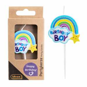 Idena Kerze Regenbogen Birthday Boy blau