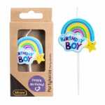 Idena Kerze Regenbogen Birthday Boy blau