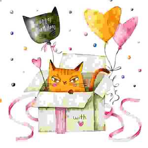 Servietten 33x33cm Happy Birthday Cat, 3-lagig, 20er