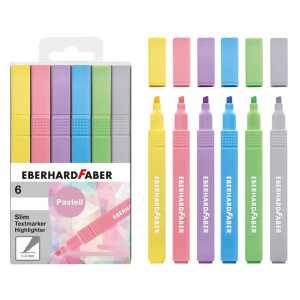Textmarker Slim pastell 1-4mm 6er Etui, vierkant Stiftform, rutschfest