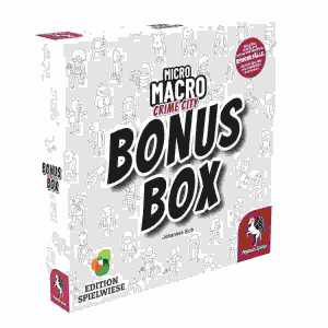 Brettspiel MicroMacro Crime City Bonus Box, 14 Fälle mit 136 Spielkart
