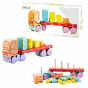 Holzspielzeug LKW mit geometrischen Figuren, 19teilig