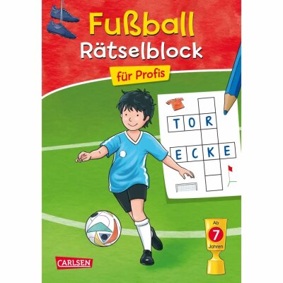 Fußball-Rätselblock für  Profis, Hardcover, 96 Seiten, Autorin Laura Leitz,, Irene Margil, Illustration Uli Velte, ab 7 Jahren, Carlsen Verlag