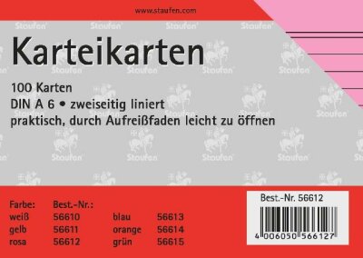 Staufen Karteikarte A6 100St 180g liniert rosa Kopflinie 2-fach