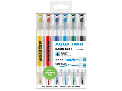 Molotow Twinmarker Aqua Twin 1mm/2-6mm Etui Basic-Set 1 6 Stück