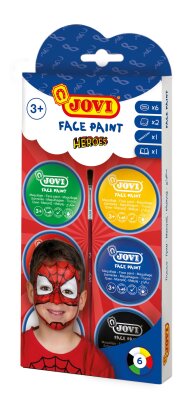 JOVI FACE PAINT HEROES Schminke 6 Dosen farbig sortiert, Zubehör