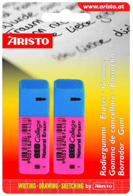 Aristo College Radierer BT 040 blau-rot, 2 Stück im Blister