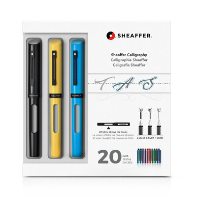 Sheaffer Kalligraphie Maxi Kit Feder B/M/F FFH Schwarz, Gelb, Blau + 20 Patr.