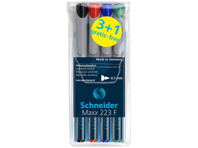 Schneider Universalmarker Maxx 223 F non-per. Etui 4 Stück sortiert Aktion 3+1