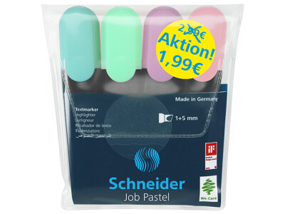 Schneider Textmarker Job Aktion Karton-Etui 4 Stück pastell