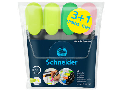 Schneider Textmarker Job sortiert Etui 4 Stück Aktion 3+1