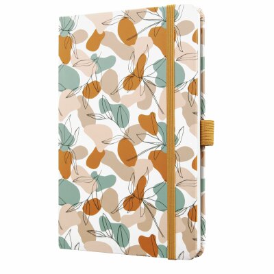 SIGEL JN359 Notizbuch Jolie - Summer Linear Leaves - liniert - 80 g/m² - ca. A5 - braun/mint/rosa - Hardcover - 174 Seiten - FSC-zertifiziert